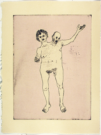 Parasitic Twins etching and serigraph Michael Hecht